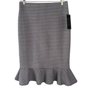 NYCC Fit & Flare Silhouette Skirt Black White Purple Houndstooth Size Small NEW